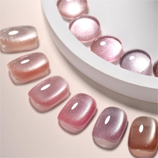 GAOY Pink Ocean Cat Eye gel polish set pack shot with holographic pattern highlight
