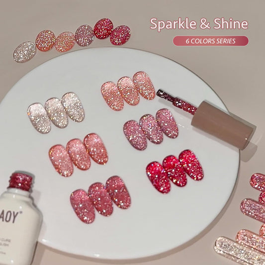 GAOY pink peach reflective sparkle gel hue adds luxurious shine.