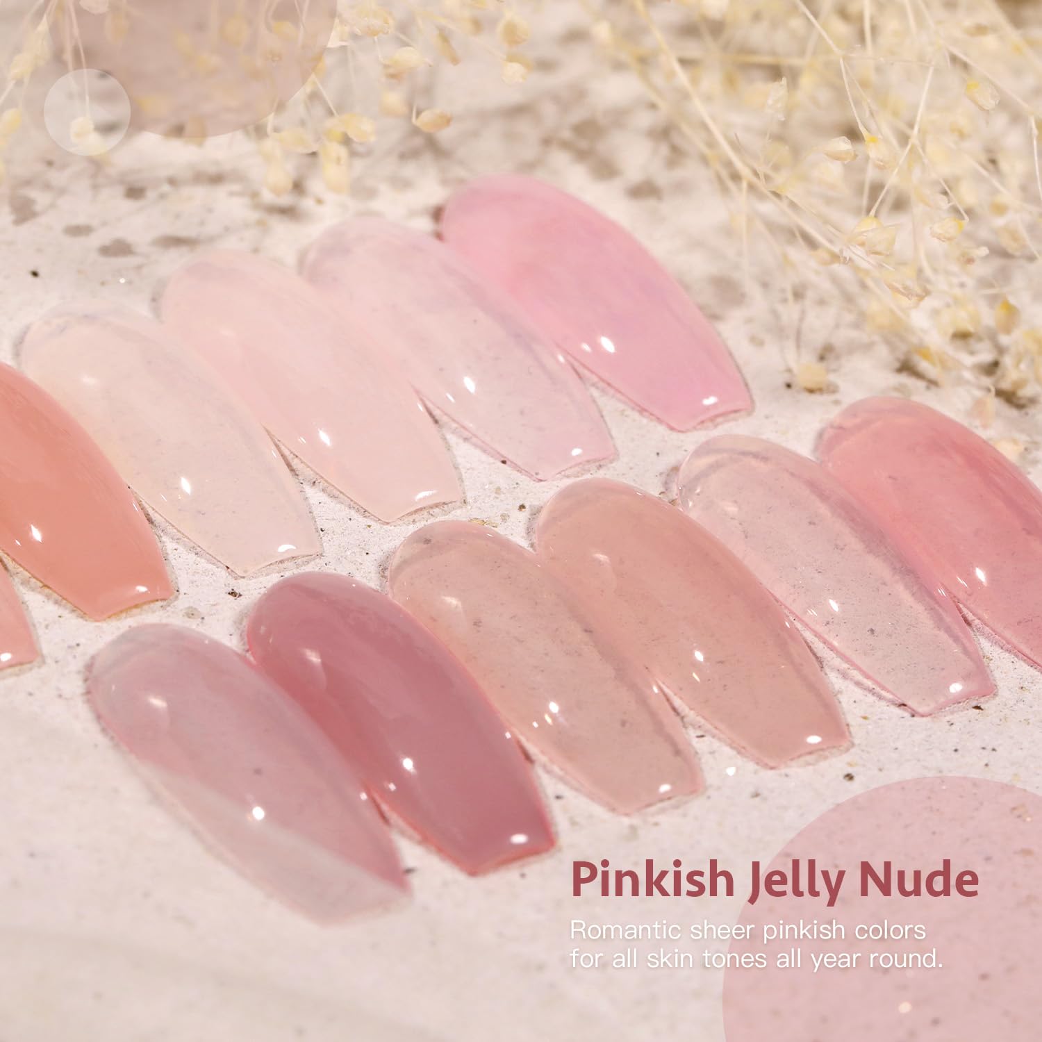 GAOY polish bottles close-up – six 0.25 oz shades with smooth application.