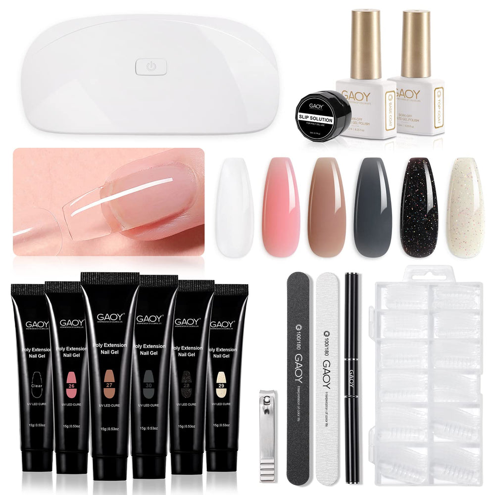 GAOY poly gel nail kit with UV lamp included for at-home nail art and durable wear.