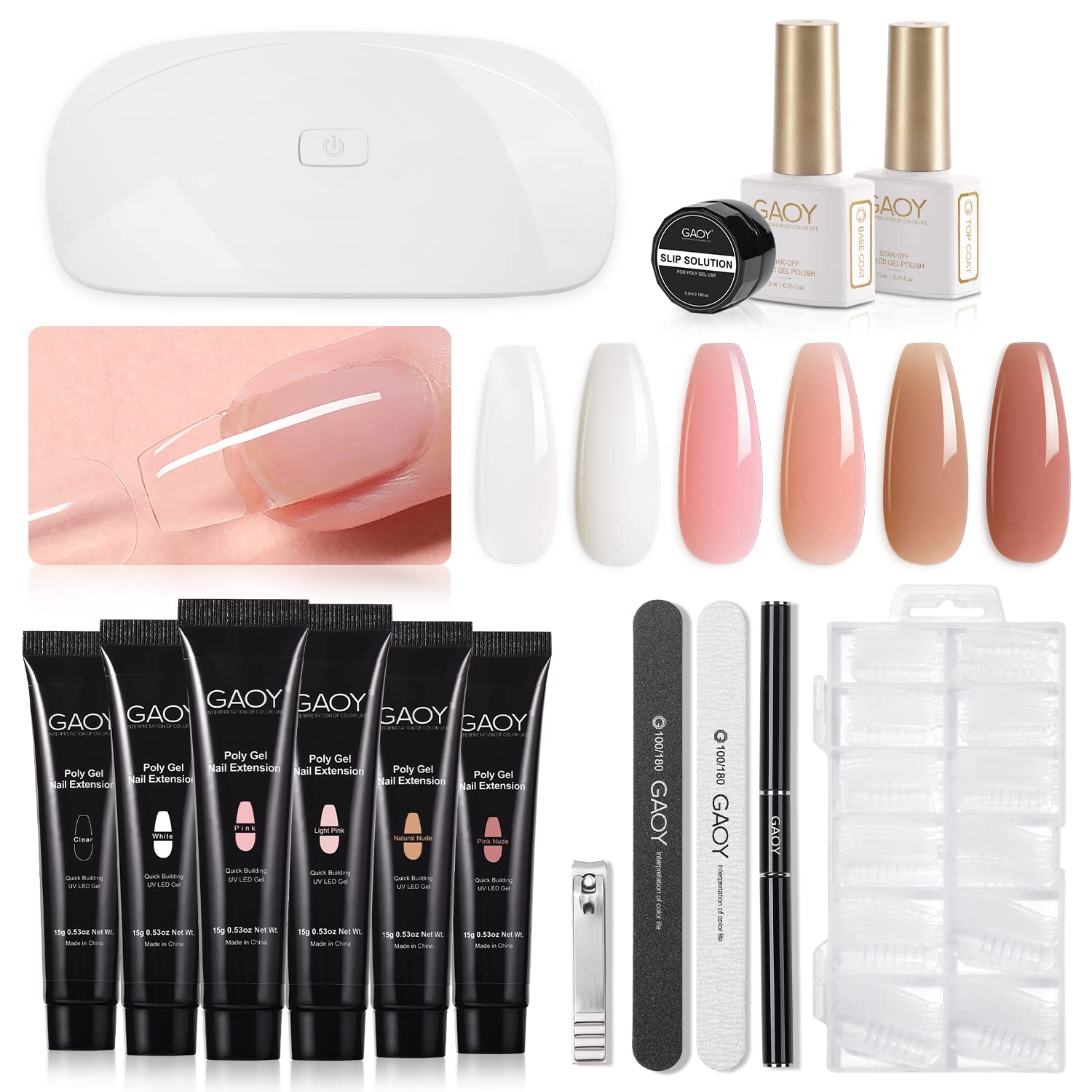 GAOY Poly Gel Nail Kit with UV lamp for at-home salon-quality nails.