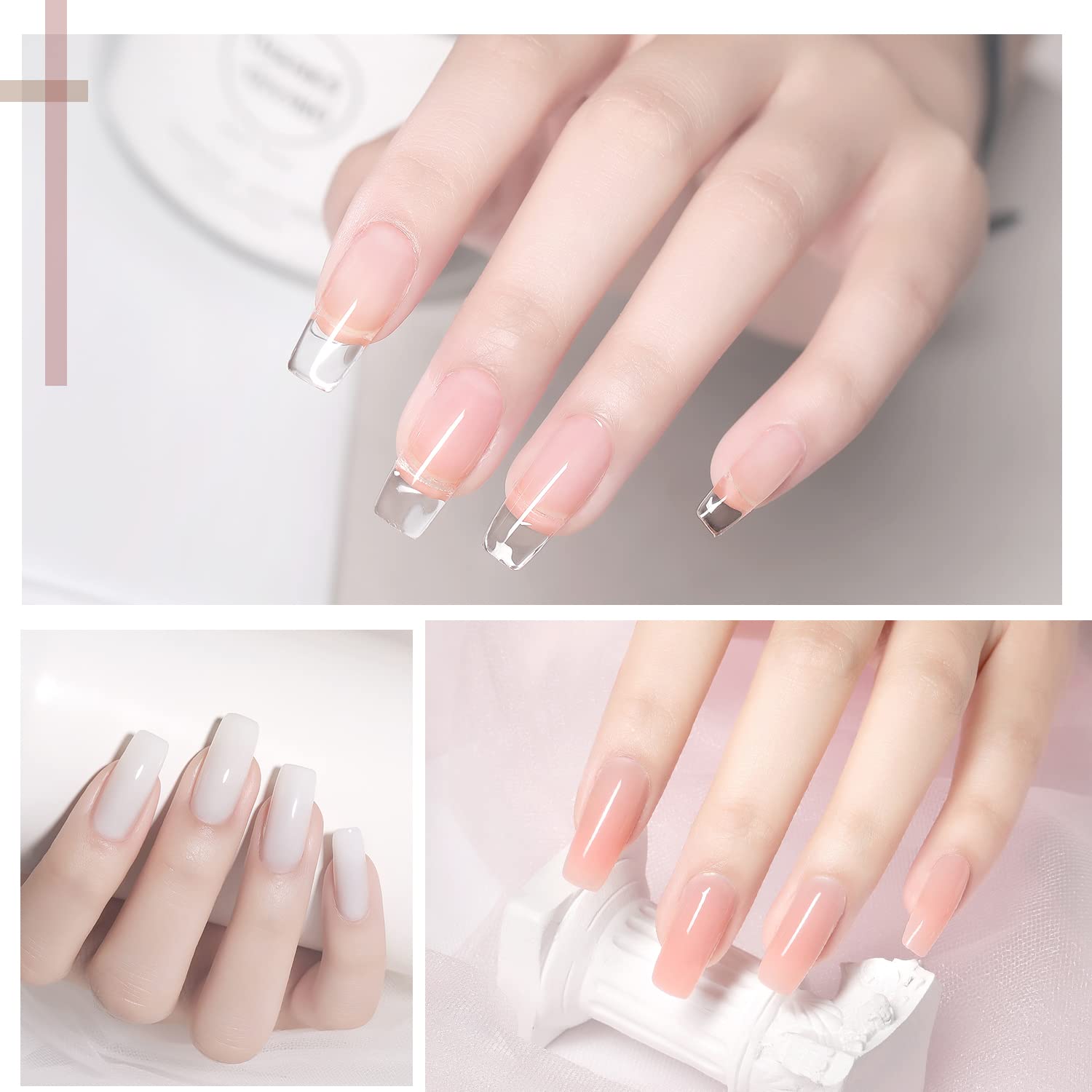 GAOY poly gel set application step guides for quick extensions.