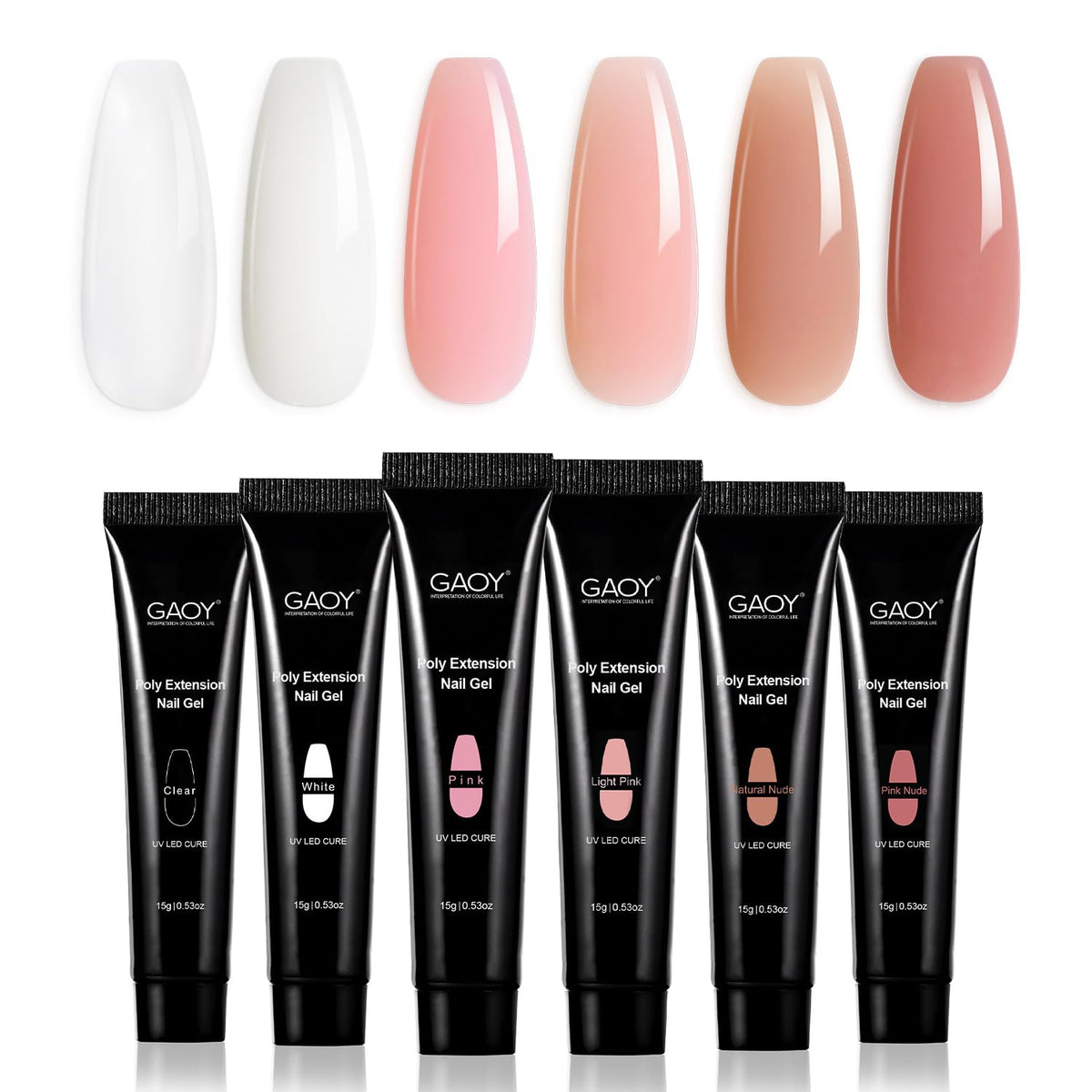 GAOY poly gel set six nude pink colors bundle for versatile nails.