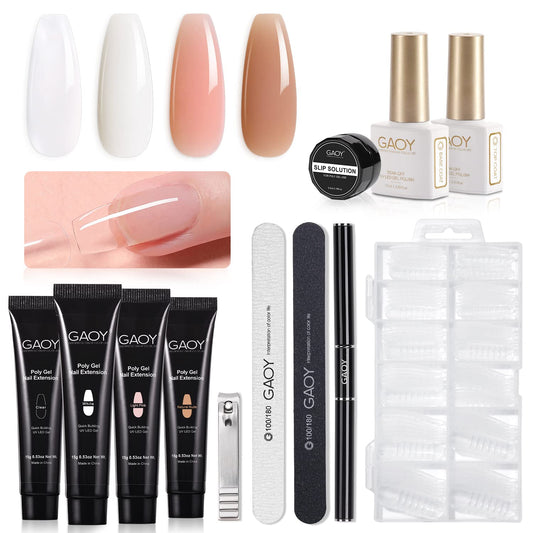 GAOY poly nail extension kit with 4 colors offers versatile at-home gel bases.