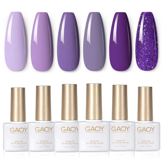 GAOY Purple Gel Nail Polish Set with glitter colors for salon-style, long-lasting shine.