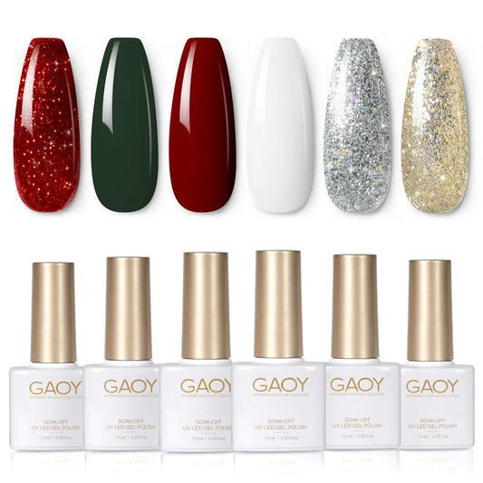 GAOY Red Christmas gel nail polish set packaging for stylish at-home manicures.