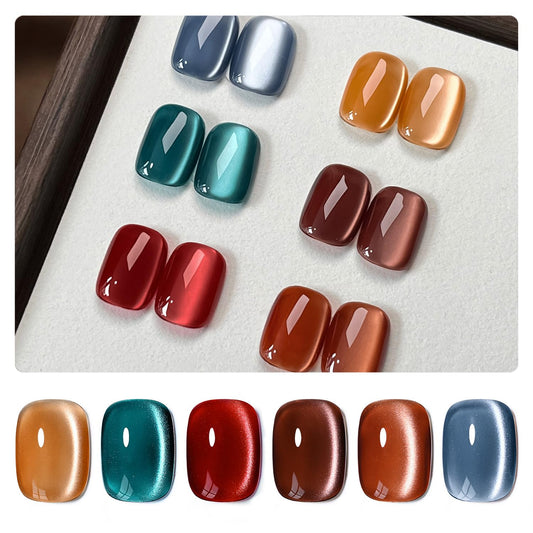 GAOY Silk Glitter Cat Eye Red gel creates shimmering lines for dramatic nails.