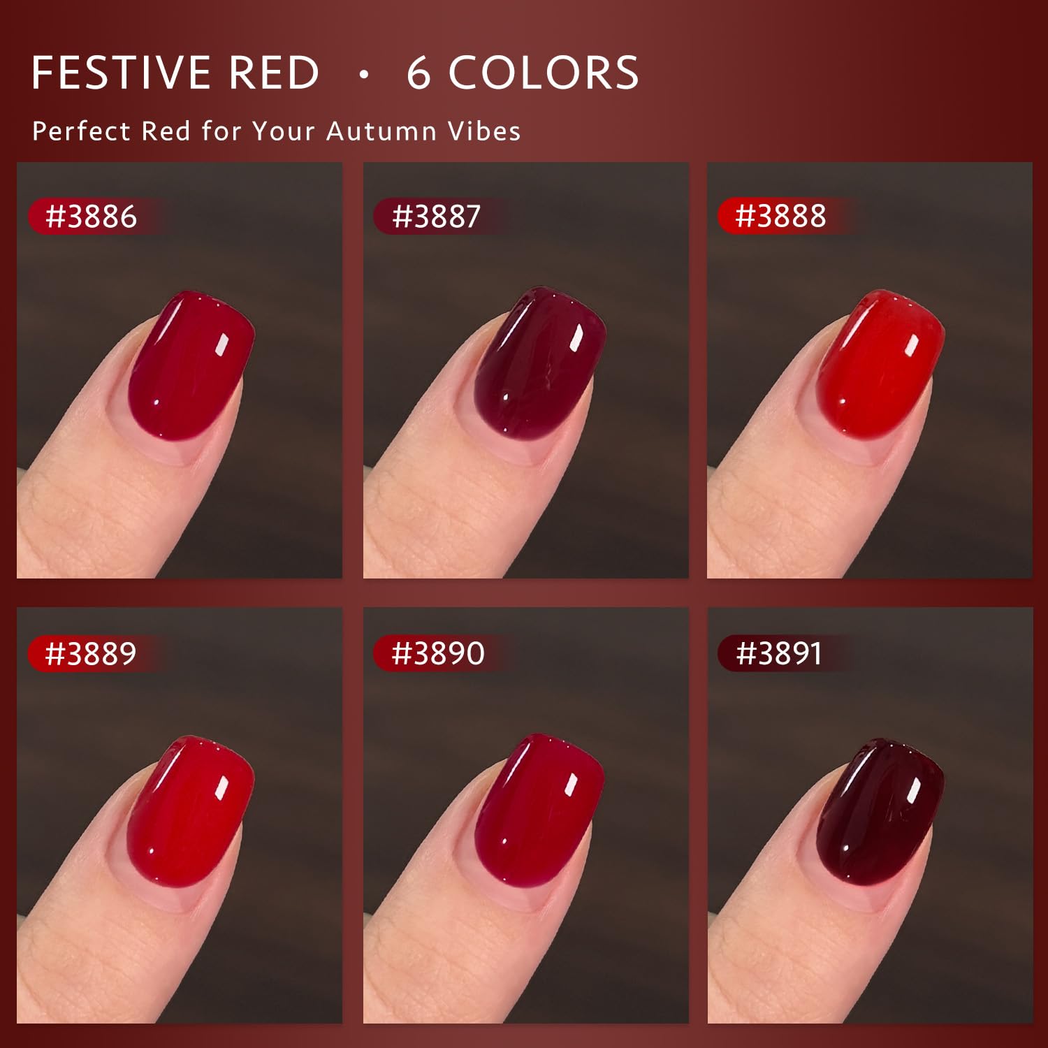 GAOY six-color red gel set swatch displaying shades for DIY nail art.