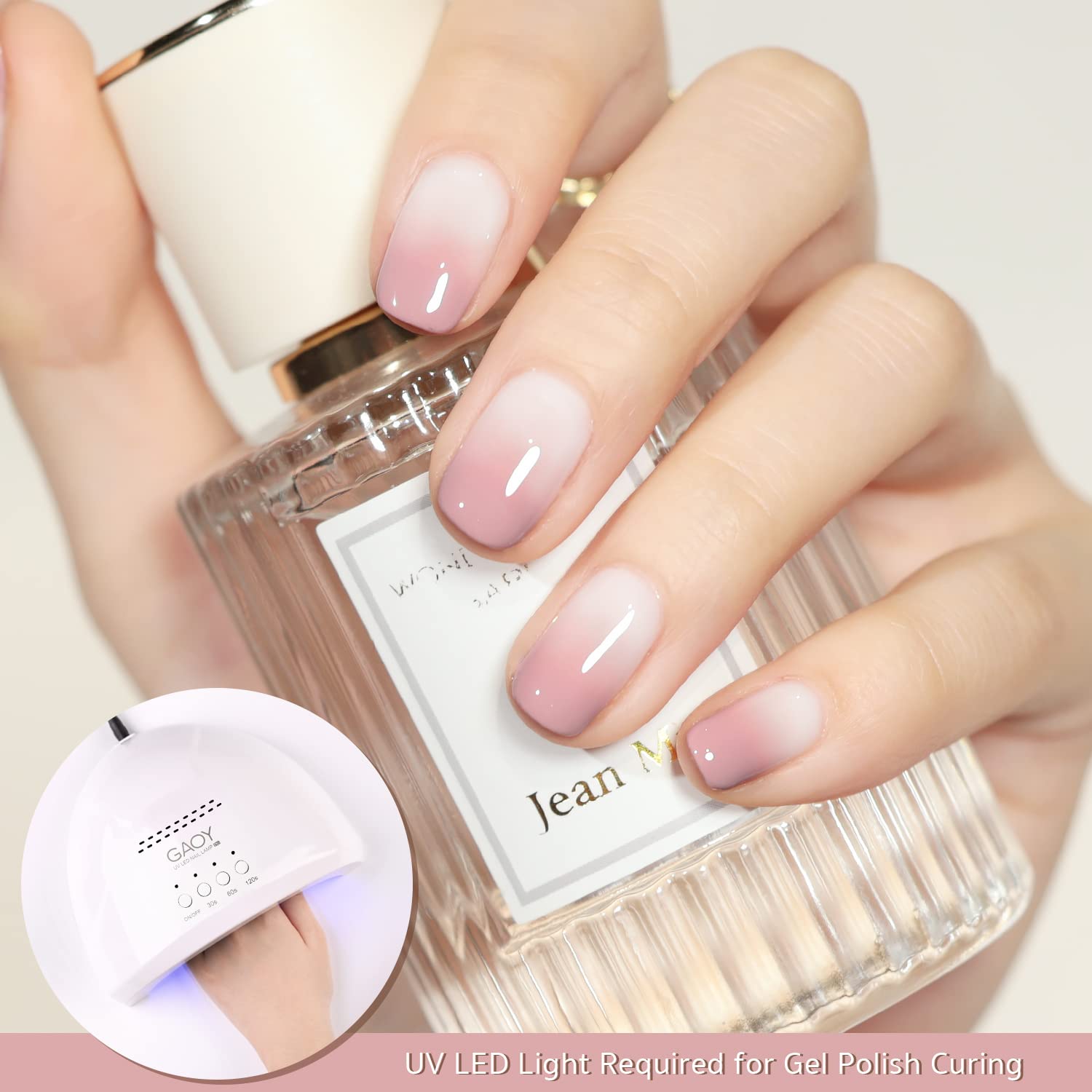 GAOY soak-off UV gel polish cured in 60 seconds for quick manicures.