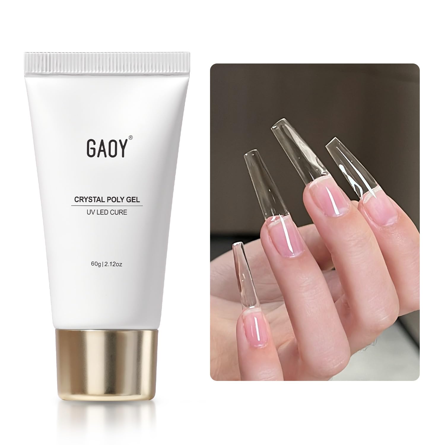 GAOY Ultra-Clear Poly Gel bottle showing bubble-free, transparent finish.