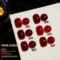GAOY Viva Chili gel nail set six colors laid out for versatile manicure ideas.