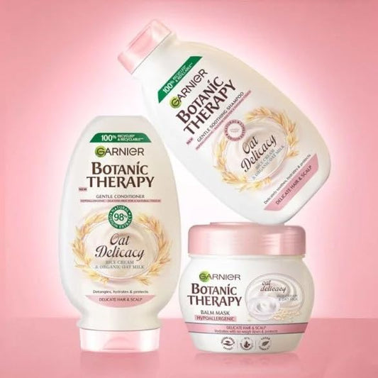 Garnier Botanic Therapy shampoo demonstrates gentle-lather for daily, hypoallergenic cleansing