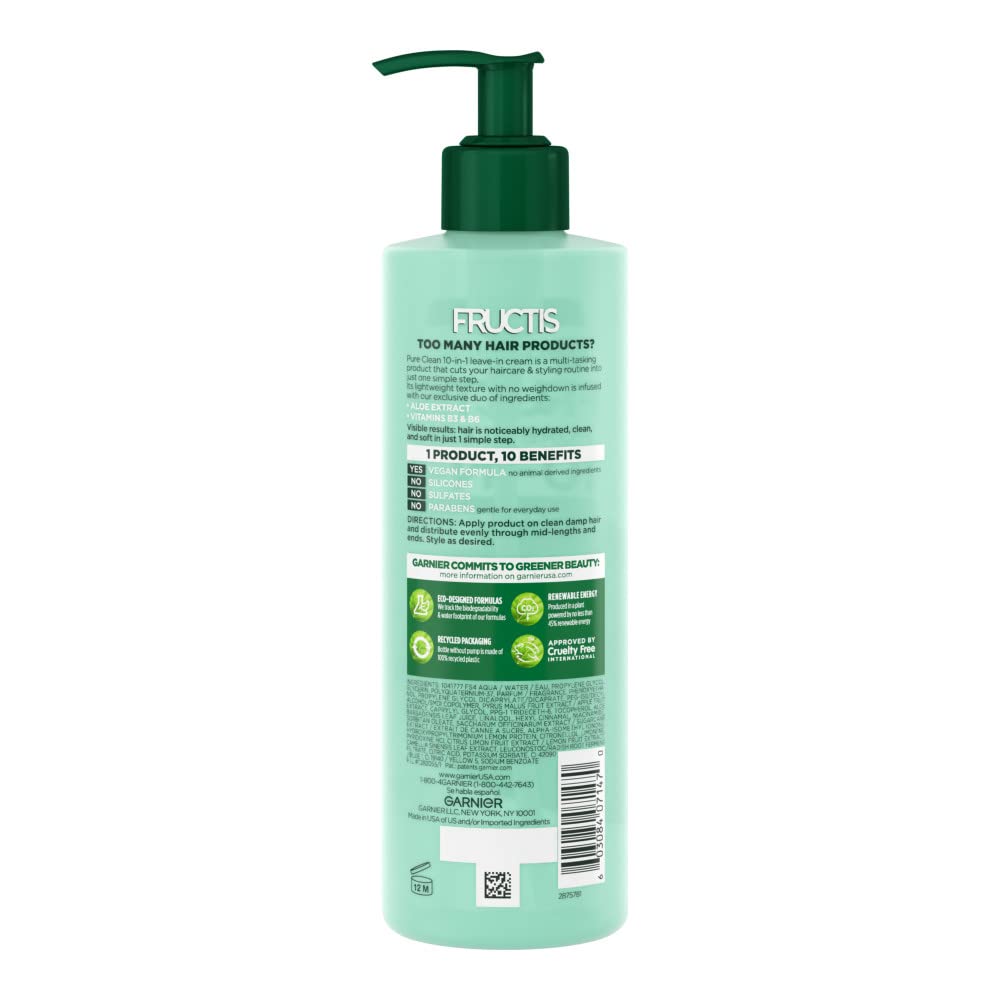 Garnier Fructis Pure Clean leave-in cream in hand, detangling and smoothing for styling