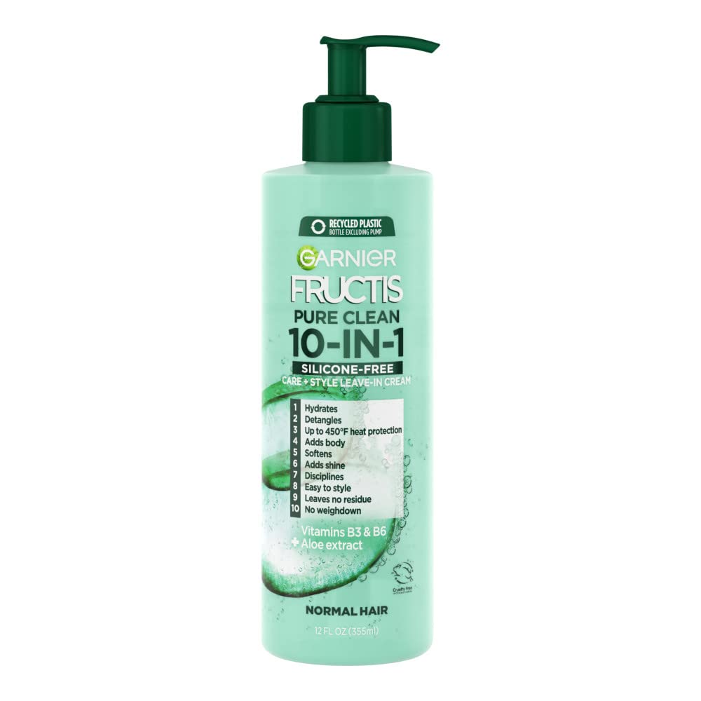 Garnier Fructis Pure Clean 10-in-1 leave-in cream bottle for lightweight hydration