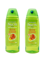 Garnier Fructis Sleek & Shine bottle pour for smooth frizz control.