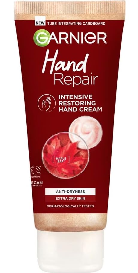 Garnier Hand Repair cream application showcasing rich texture and hydration benefits