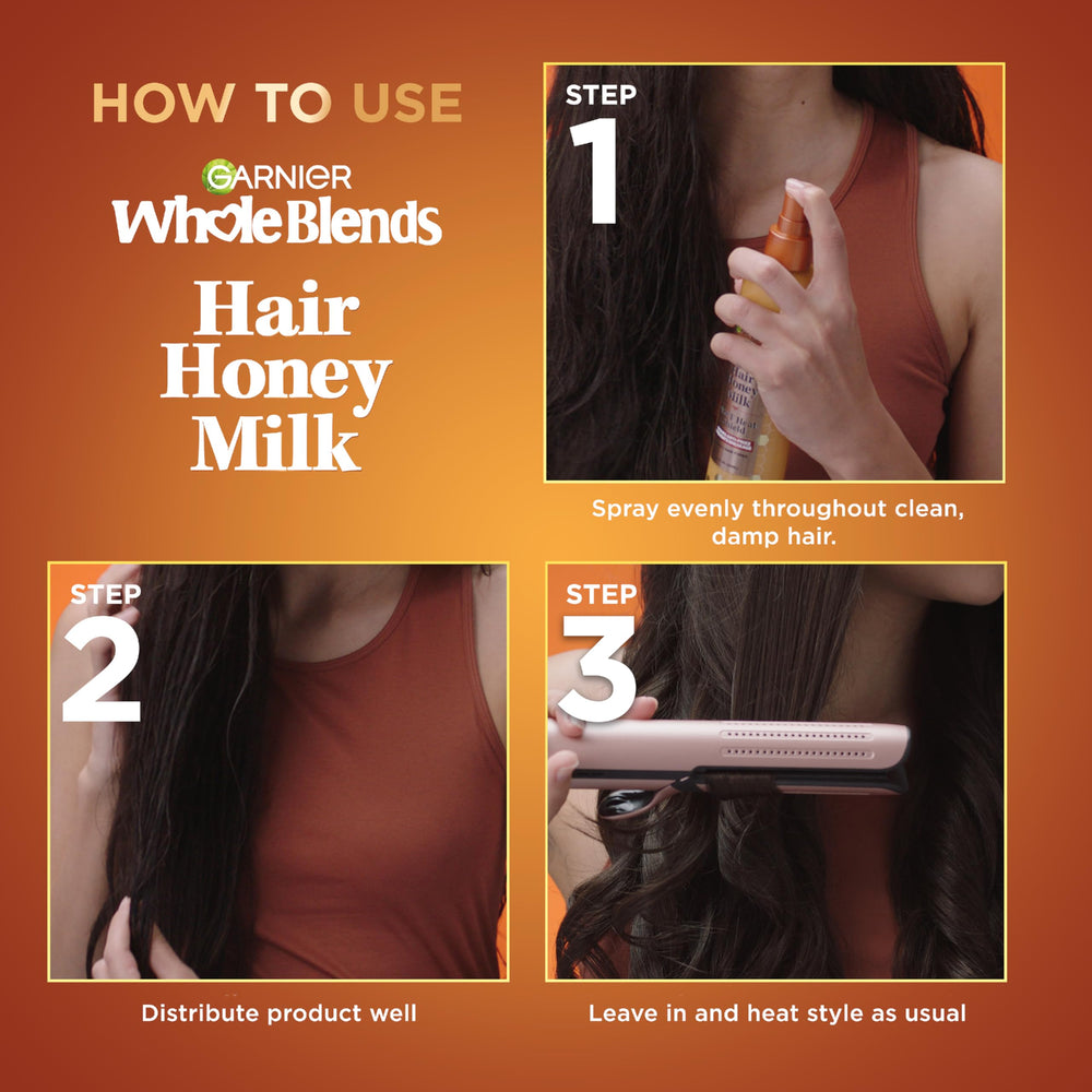 Garnier Honey Milk supports all hair types with a light, non-weighing finish.