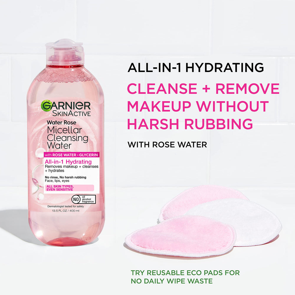 Garnier Micellar Water bottle back view highlights two-pack packaging