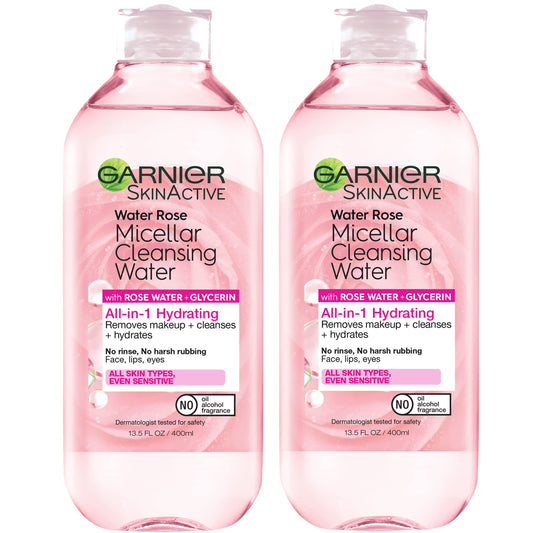 Garnier Micellar Water with Rose Water bottle pour for a gentle cleanse