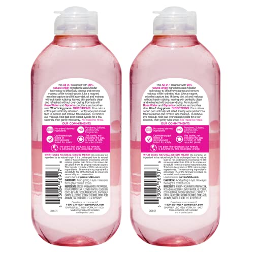 Garnier Micellar Water with Rose Water close-up label shows vegan formula