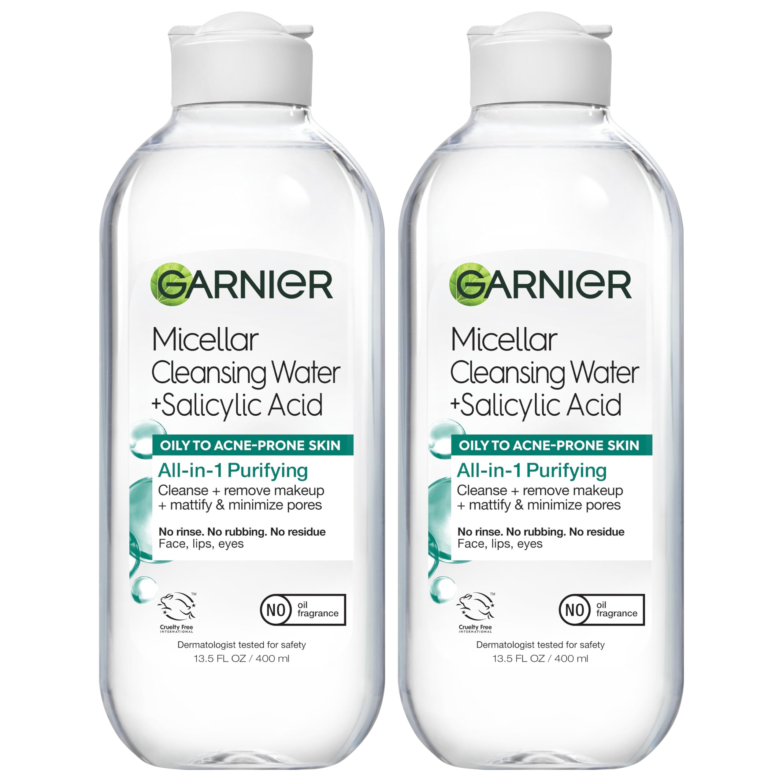 Garnier Micellar Water bottle with salicylic acid for oil control.
