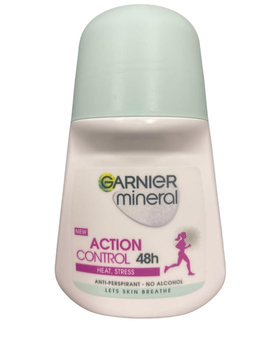 Garnier Mineral Action Control roll-on bottle for all-day dryness under the arms.