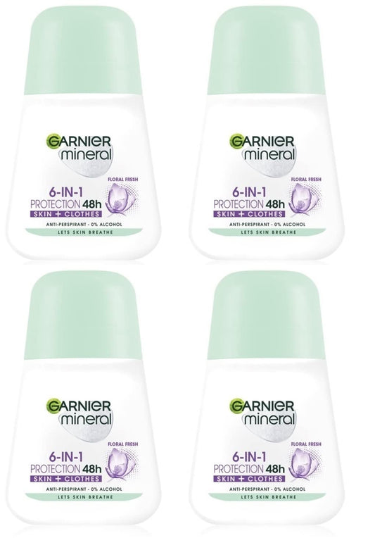 Garnier floral fresh roll-on pack of 4x50ml with easy application for busy mornings