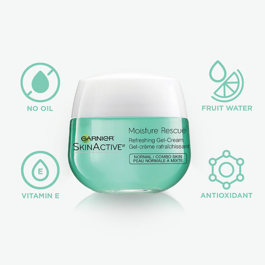 Garnier Moisture Rescue refreshing gel-cream texture application highlights quick absorption and non-greasy feel.