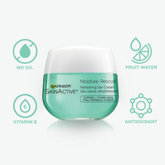 Garnier Moisture Rescue refreshing gel-cream texture application highlights quick absorption and non-greasy feel.
