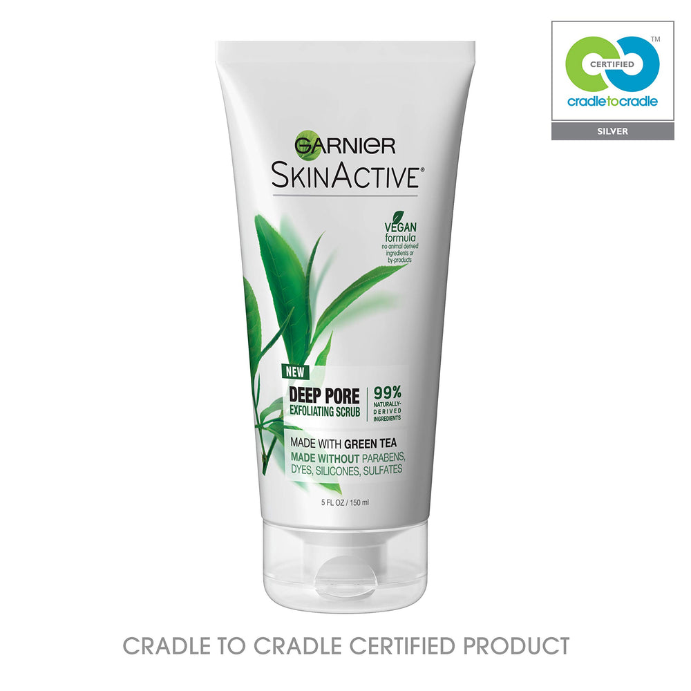 5 fl oz Garnier SkinActive bottle on bathroom counter.