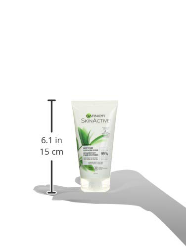 Clear bottle cap and label detail on Garnier SkinActive scrub.