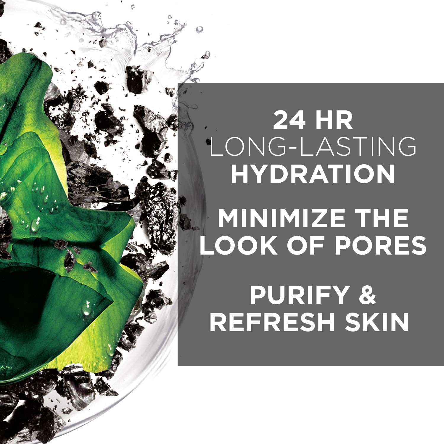 Garnier SkinActive formula with algae extract and hyaluronic acid shown.