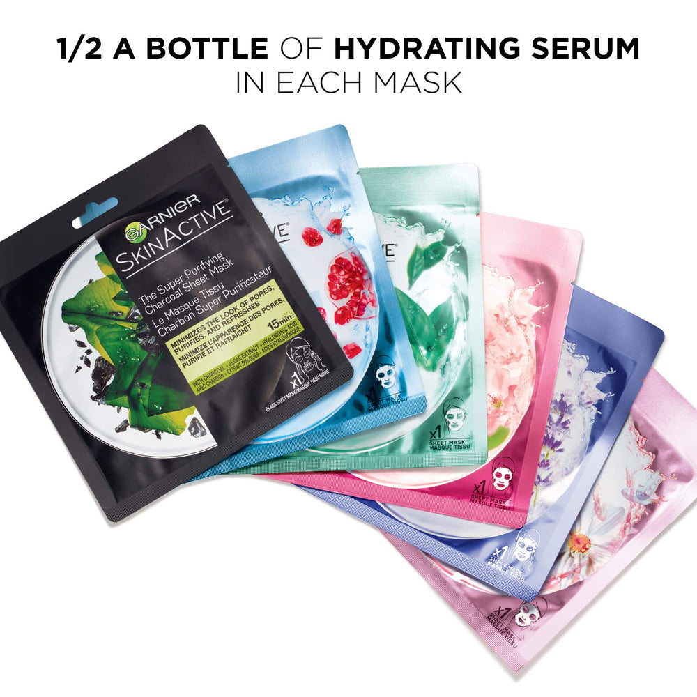 Garnier SkinActive sheet mask laid out for a spa-like routine.