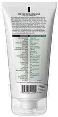 Close-up of green tea particles in Garnier scrub for gentle exfoliation.