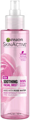 Garnier SkinActive Rose Water Mist bottle closeup for refreshing hydration.