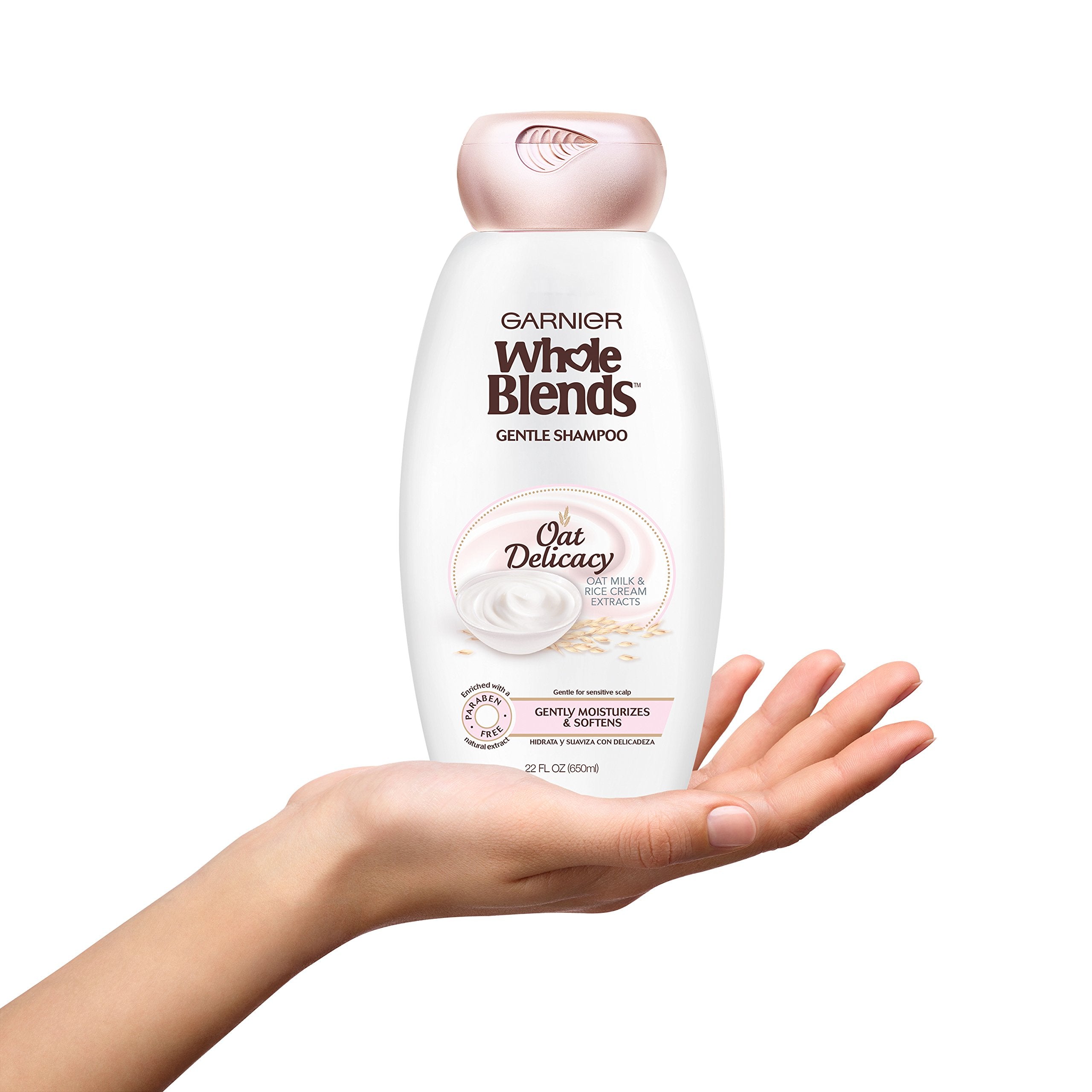 Garnier Whole Blends Gentle Shampoo on sensitive scalp, ideal for daily use.