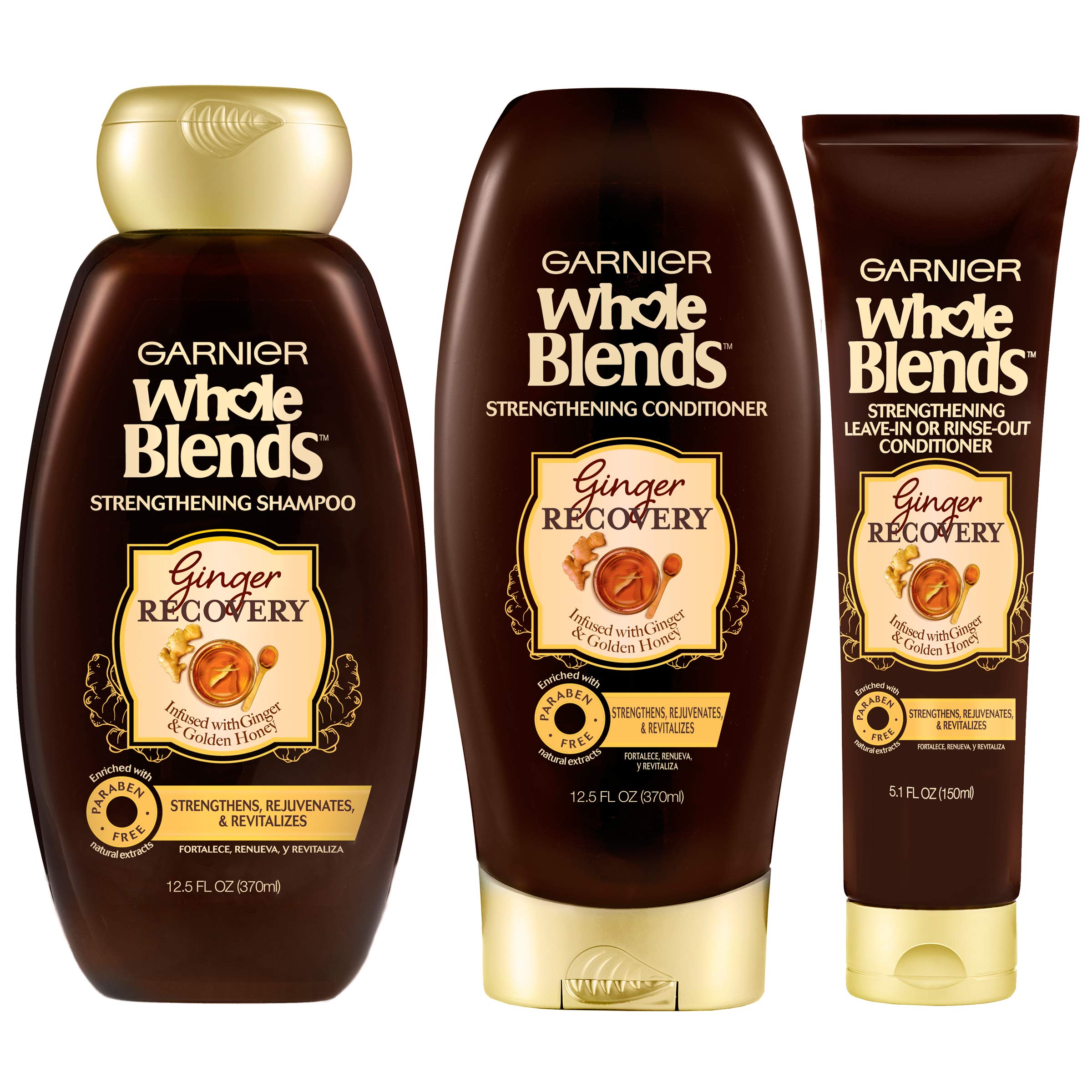Garnier Whole Blends Ginger Recovery conditioner texture swatch shows creamy formula.