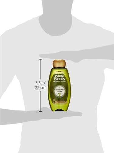 Garnier Whole Blends Legendary Olive conditioner beside shampoo hinting complete replenishment routine