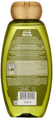 Garnier Whole Blends Legendary Olive shampoo creamy lather highlights gentle daily care.