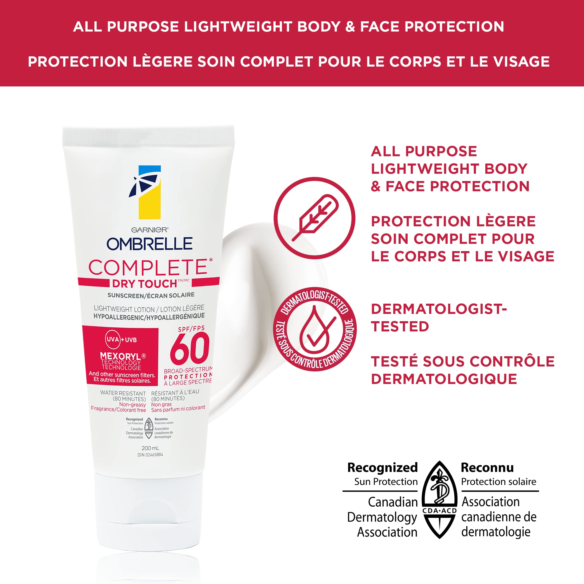 Ombrelle dry-touch texture demonstrates quick-dry, non-greasy feel.