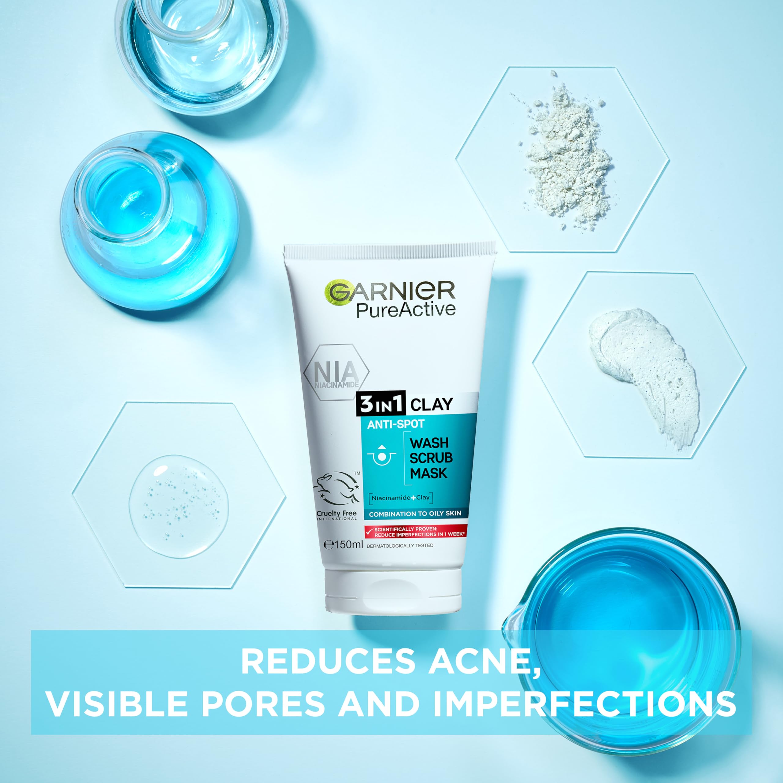 Garnier Skin Naturals Pure 3in1 wash foam texture highlights gentle cleansing.