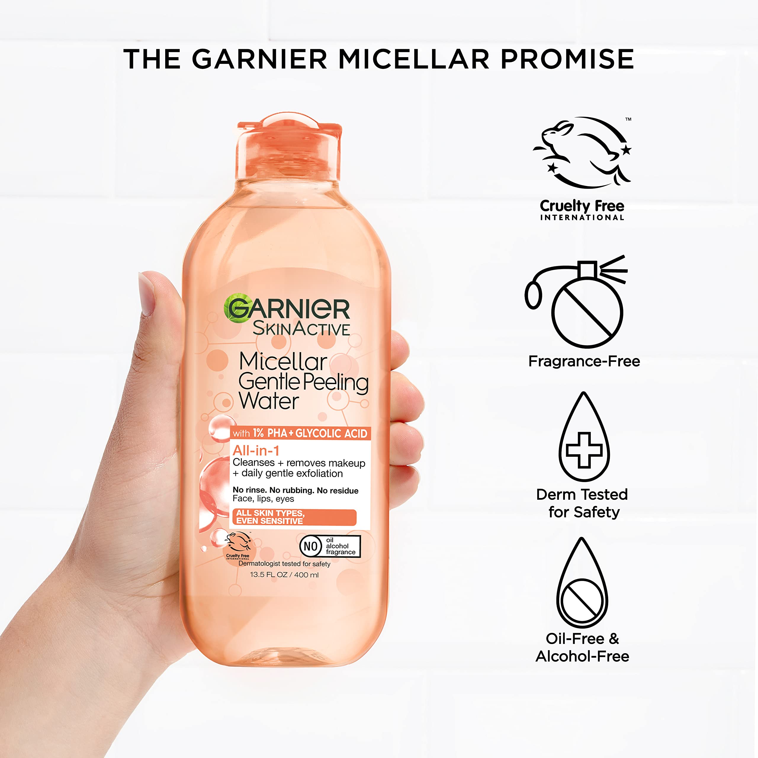 Garnier SkinActive micellar water texture close-up showing gentle exfoliation.