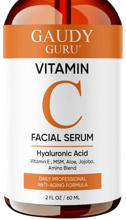 Gaudy Guru Vitamin C Serum bottle close-up showing purity for radiant skin