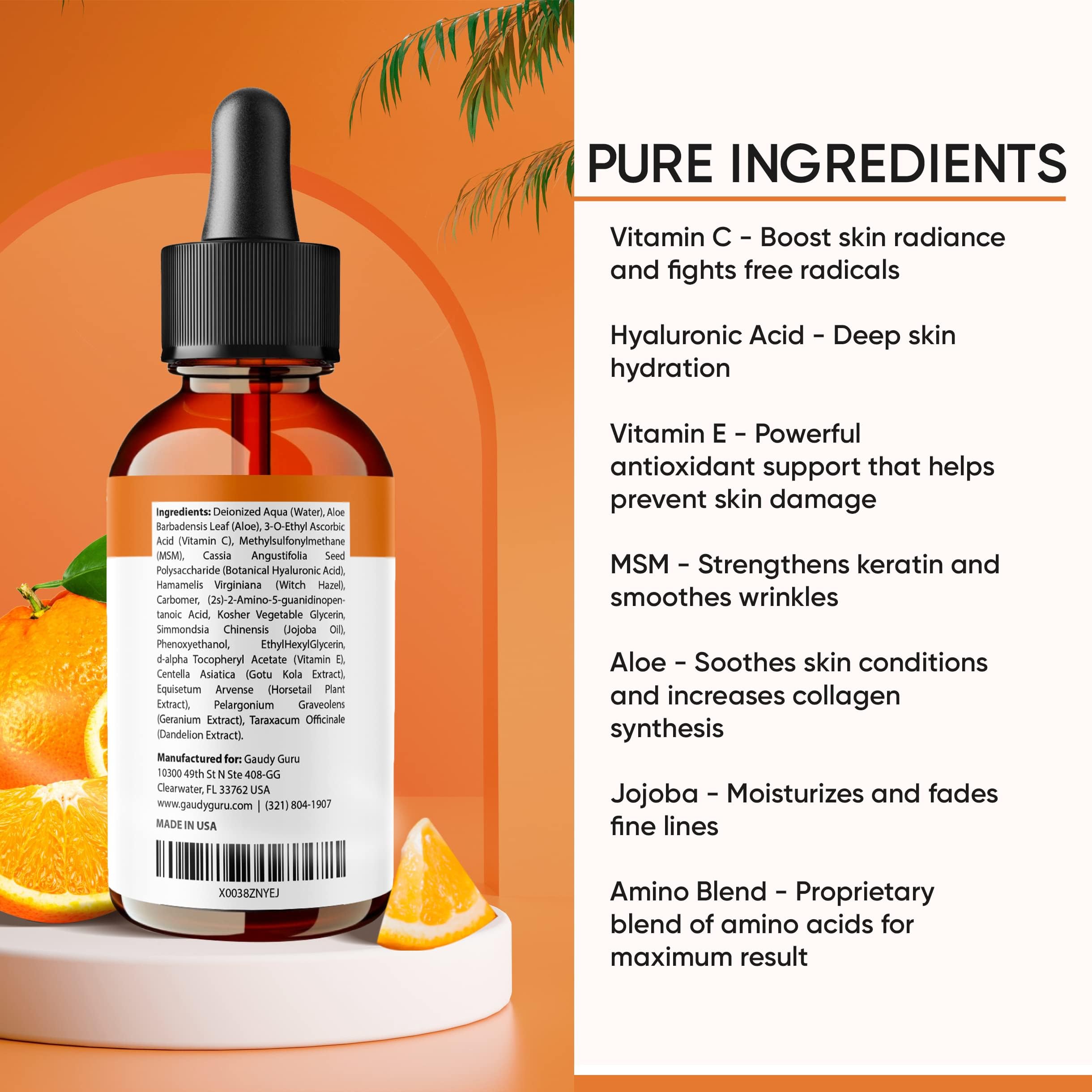Gaudy Guru ingredients list highlighting vegan formula
