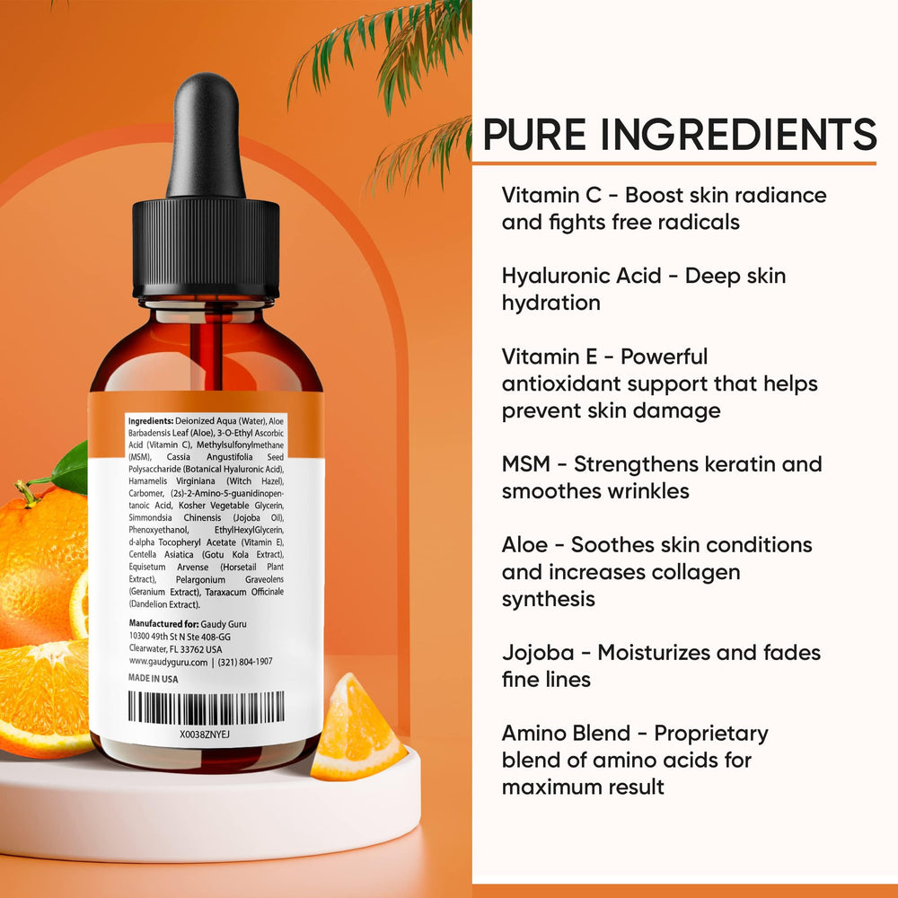 Gaudy Guru ingredients list highlighting vegan formula