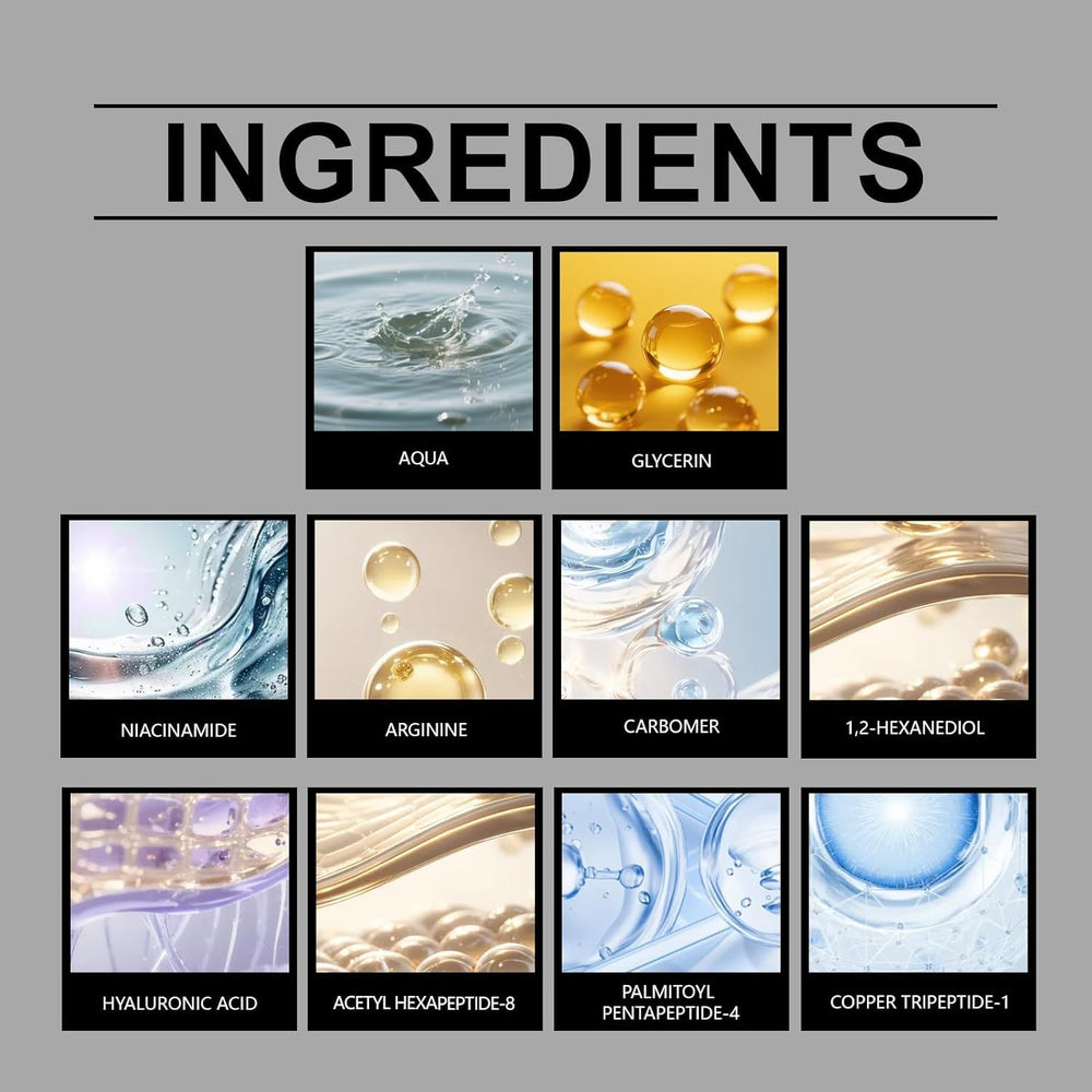 Closeup of ampoule formula highlights concentrated collagen for firming.