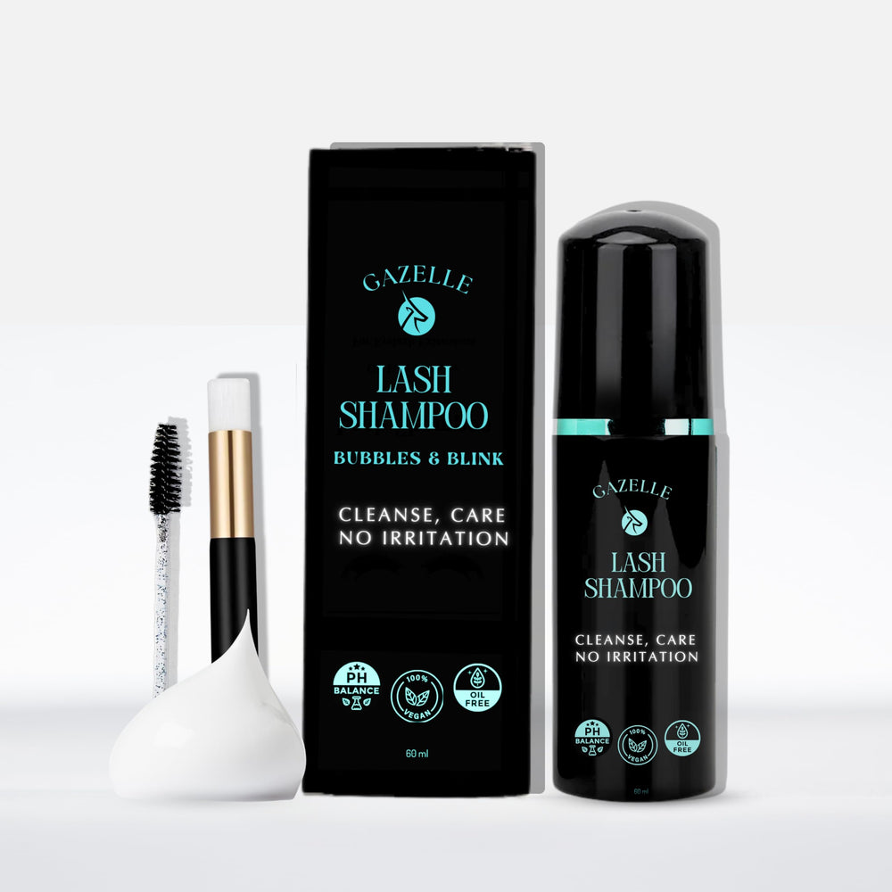 Gazelle Eyelash Shampoo bottle with rich foam for gentle lash cleansing.