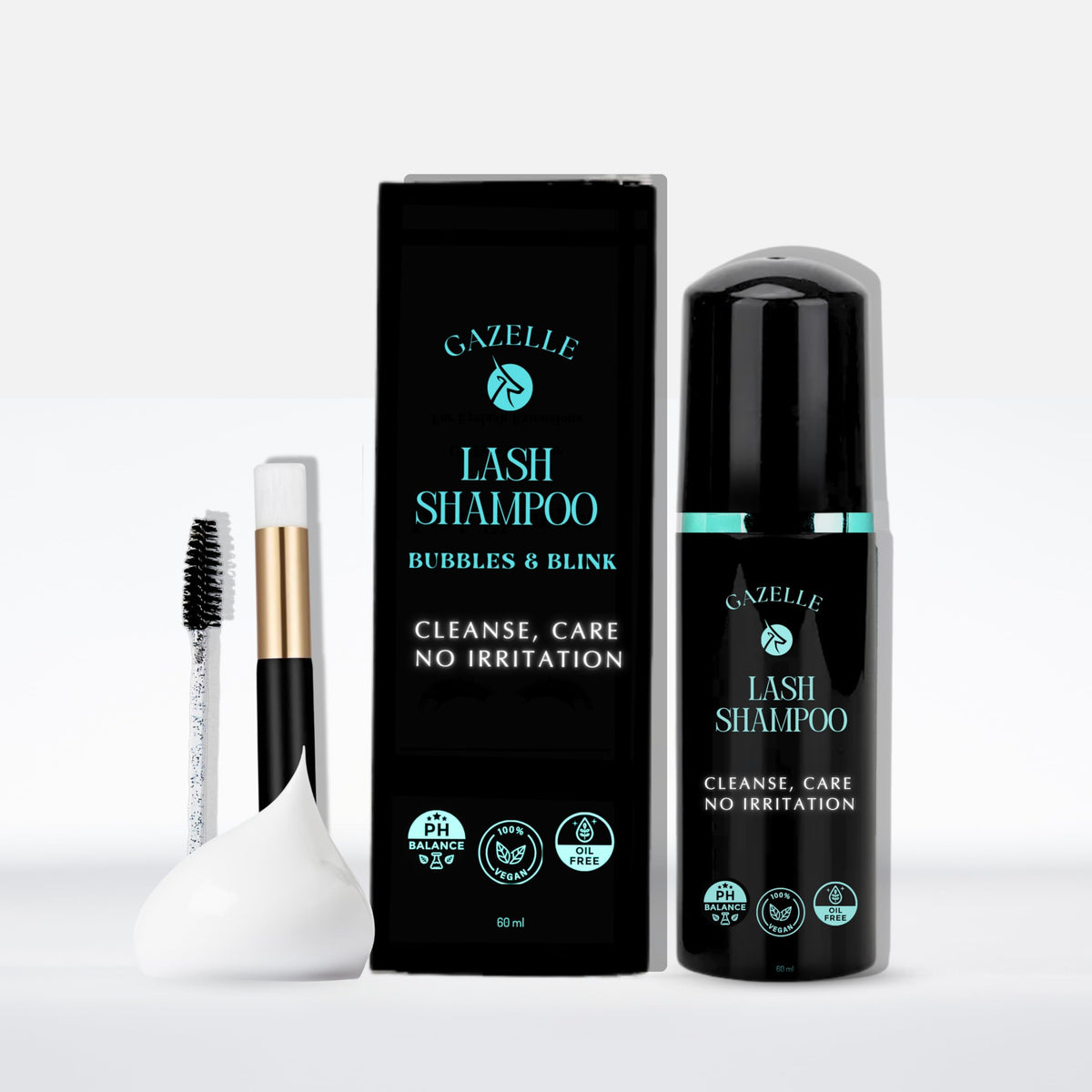 Gazelle Eyelash Shampoo bottle with rich foam for gentle lash cleansing.