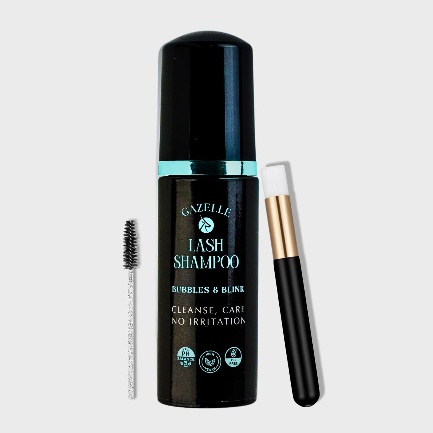 Homecare routine with Gazelle Eyelash Shampoo for extensions or natural lashes.