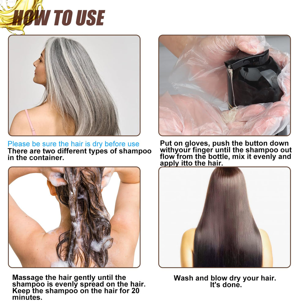 GDRFNP Hair Dye Shampoo color-coverage dark brown result after use.